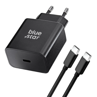 „Blue Star“ wall charger (25W) - juodas + USB-C laidas