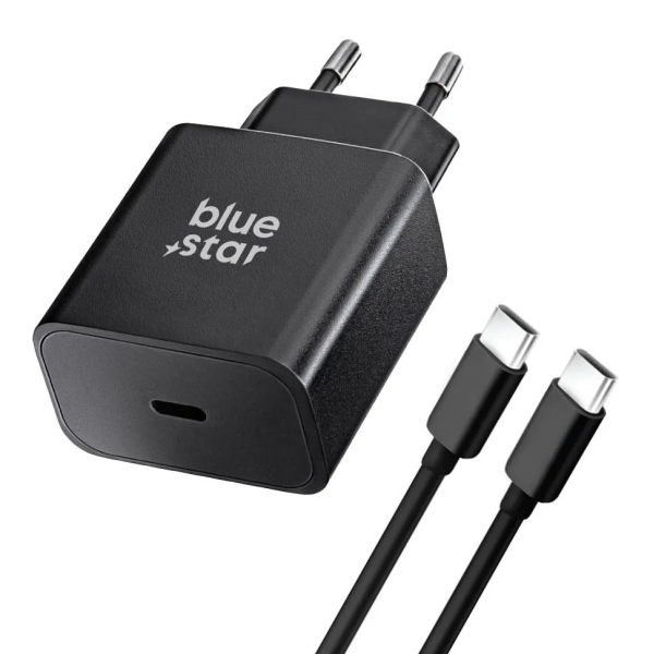 „Blue Star“ wall charger (25W) - juodas + USB-C laidas