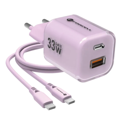 „Forcell“ F-Energy Crystal wall charger (33W) + USB-C cable - pink