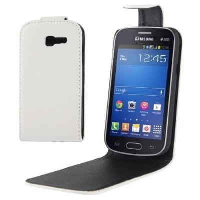 Samsung Galaxy Trend Lite S7390 (S7392) klasikinis vertikaliai atverčiamas baltas odinis dėklas / Priedai.lt