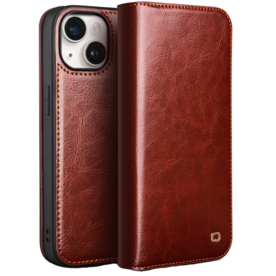 "QIALINO" flip case cover - brown (iPhone 15 Plus)