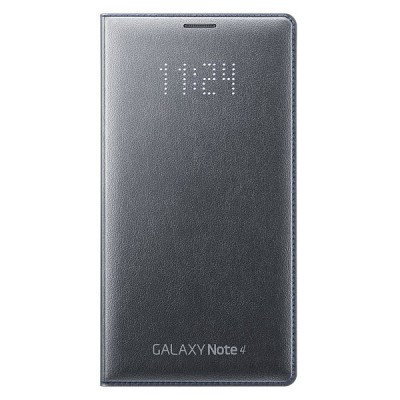 Samsung Galaxy Note 4 N910 originalus LED Flip Wallet Cover atverčiamas juodas (Charcoal grey) odinis dėklas / Priedai.lt