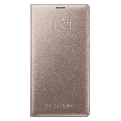 Samsung Galaxy Note 4 N910 originalus LED Flip Wallet Cover atverčiamas auksinis (Bronze Gold) odinis dėklas / Priedai.lt