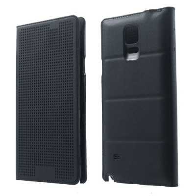 Samsung Galaxy Note 4 N910 Smart Dot View atverčiamas juodas odinis dėklas / Priedai.lt
