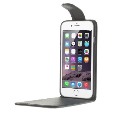 Apple iPhone 6 (6s) klasikinis vertikaliai atverčiamas juodas odinis dėklas / Priedai.lt