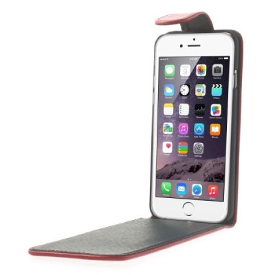 Apple iPhone 6 (6s) klasikinis vertikaliai atverčiamas raudonas odinis dėklas / Priedai.lt