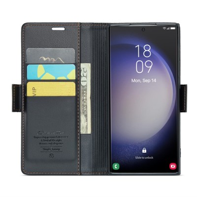 "CaseMe" Leather Flip Case Cover - Black (Galaxy S23 Ultra)