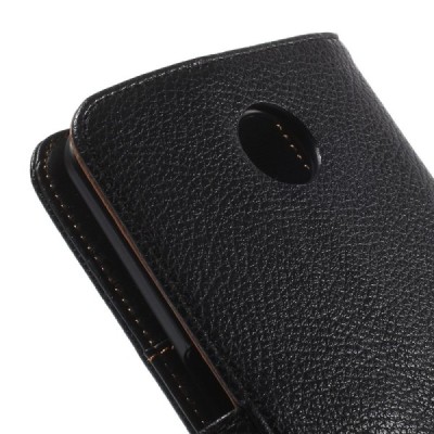 Motorola Nexus 6 atverčiamas juodas odinis Litchi dėklas - piniginė / Priedai.lt