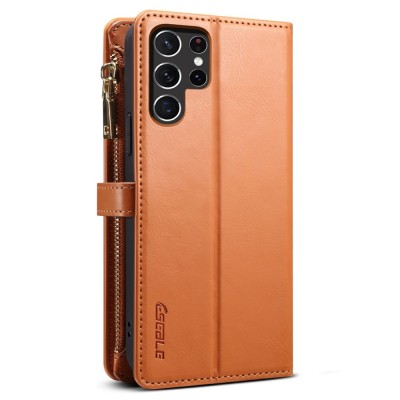 "ESEBLE" Solid Case with Detachable Wallet - Brown (Galaxy S22 Ultra)