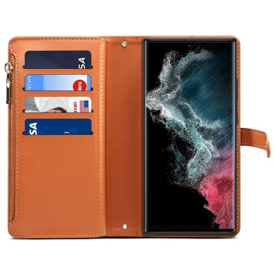 "ESEBLE" Solid Case with Detachable Wallet - Brown (Galaxy S22 Ultra)