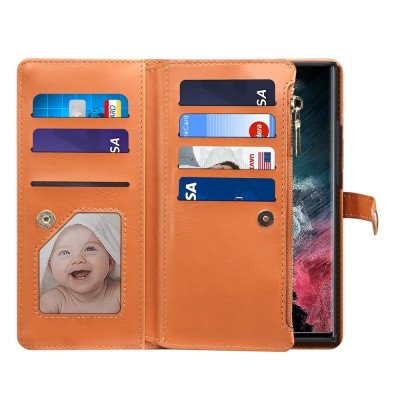 "ESEBLE" Solid Case with Detachable Wallet - Brown (Galaxy S22 Ultra)