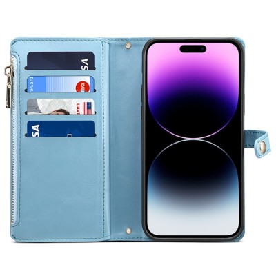 "ESEBLE" Solid Case with Detachable Wallet - Blue (iPhone 15 Pro)