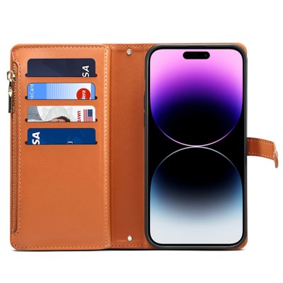 "ESEBLE" Solid Case with Detachable Wallet - Brown (iPhone 15 Pro)