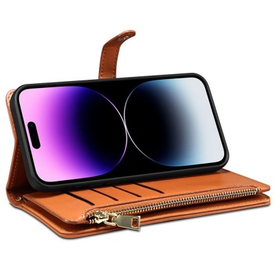 "ESEBLE" Solid Case with Detachable Wallet - Brown (iPhone 15 Pro)