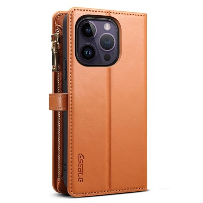 "ESEBLE" Solid Case with Detachable Wallet - Brown (iPhone 15 Pro)
