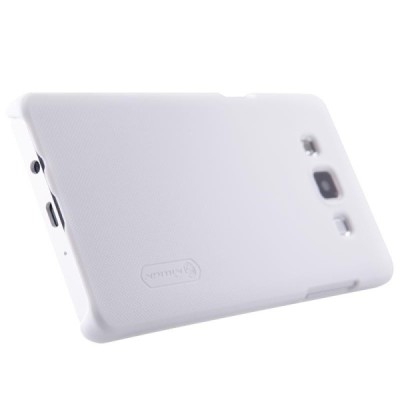 Samsung Galaxy A5 (A500) Nillkin Frosted Shield baltas plastikinis dėklas + apsauginė ekrano plėvelė / Priedai.lt