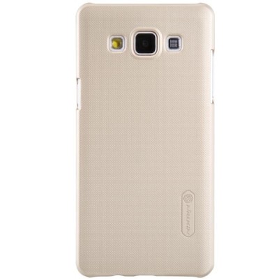 Samsung Galaxy A5 (A500) Nillkin Frosted Shield auksinis plastikinis dėklas + apsauginė ekrano plėvelė / Priedai.lt