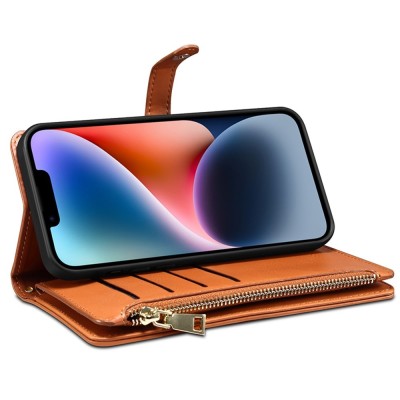"ESEBLE" Solid Case with Detachable Wallet - Brown (iPhone 15 Plus)