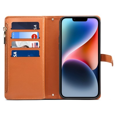 "ESEBLE" Solid Case with Detachable Wallet - Brown (iPhone 15 Plus)