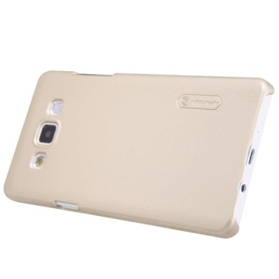 Samsung Galaxy A5 (A500) Nillkin Frosted Shield auksinis plastikinis dėklas + apsauginė ekrano plėvelė / Priedai.lt
