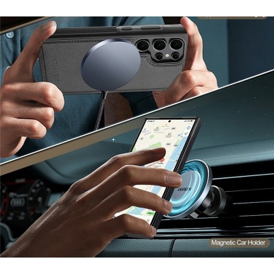 "LC.IMEEKE" Leather MagSafe Hard Silicone (TPU) Case - black (Galaxy S26 Ultra)