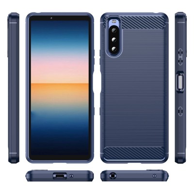 „Carbon“ hard silicone (TPU) case - Blue (Xperia 10 III)