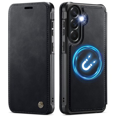„CaseMe“ MagSafe Leather Flip Case - Black (Galaxy A17 / A26 / A16)