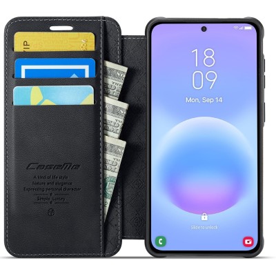 „CaseMe“ MagSafe Leather Flip Case - Black (Galaxy A17 / A26 / A16)