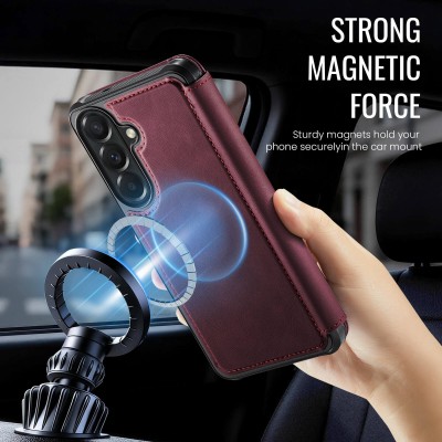 „CaseMe“ MagSafe Retro Flip Case - burgundy (Galaxy A17 / A26 / A16)