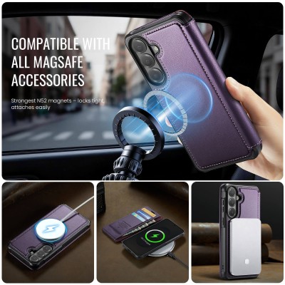 „CaseMe“ MagSafe Leather Flip Case - purple (Galaxy S26)