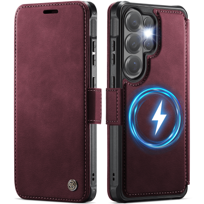 „CaseMe“ MagSafe Retro Flip Case - burgundy (Galaxy S26 Ultra)