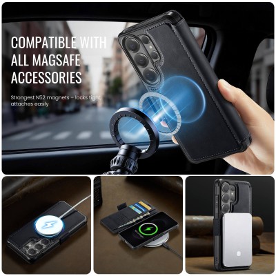 „CaseMe“ MagSafe Leather Flip Case - Black (Galaxy S26 Ultra)
