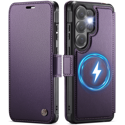 „CaseMe“ MagSafe Leather Flip Case - purple (Galaxy S26 Ultra)