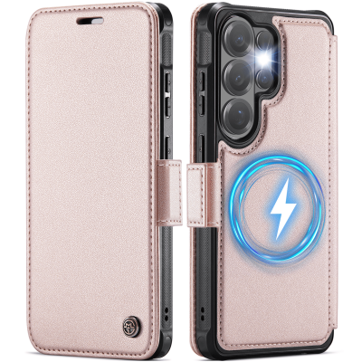 „CaseMe“ MagSafe Leather Flip Case - pink (Galaxy S26 Ultra)