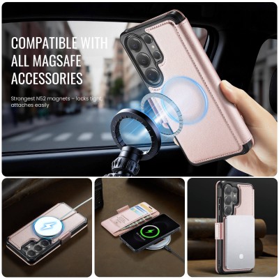 „CaseMe“ MagSafe Leather Flip Case - pink (Galaxy S26 Ultra)