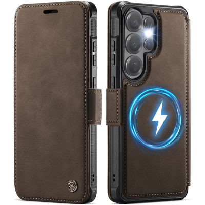 „CaseMe“ MagSafe Leather Flip Case - Brown (Galaxy S26 Ultra)