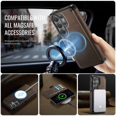 „CaseMe“ MagSafe Leather Flip Case - Brown (Galaxy S26 Ultra)