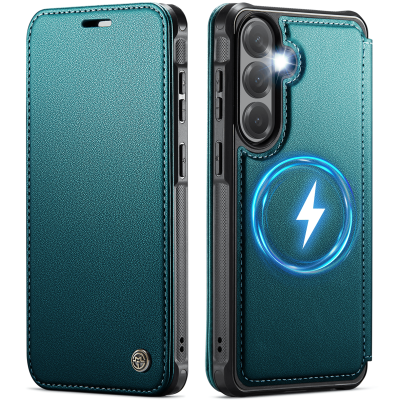 „CaseMe“ MagSafe Leather Flip Case - green (Galaxy S26+)