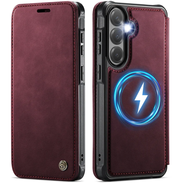 „CaseMe“ MagSafe Leather Flip Case - burgundy (Galaxy S26+)