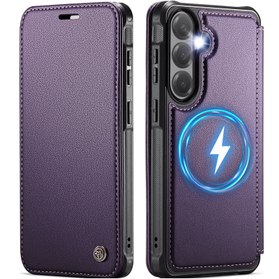 „CaseMe“ MagSafe Leather Flip Case - purple (Galaxy S26+)