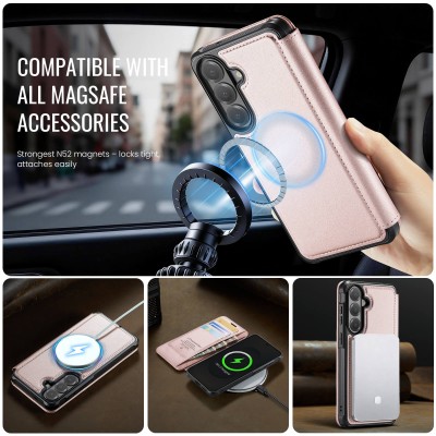 „CaseMe“ MagSafe Leather Flip Case - pink (Galaxy S26+)