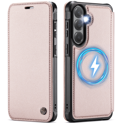 „CaseMe“ MagSafe Leather Flip Case - pink (Galaxy S26+)