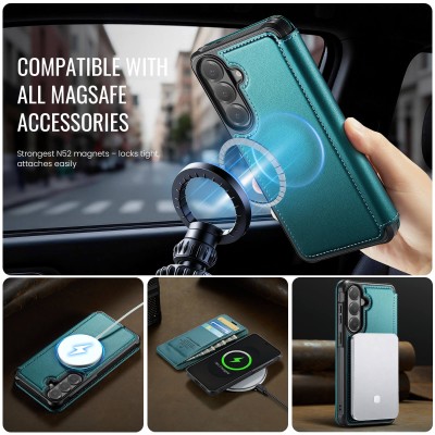 „CaseMe“ MagSafe Leather Flip Case - green (Galaxy A57)