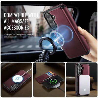 „CaseMe“ MagSafe Leather Flip Case - burgundy (Galaxy A57)
