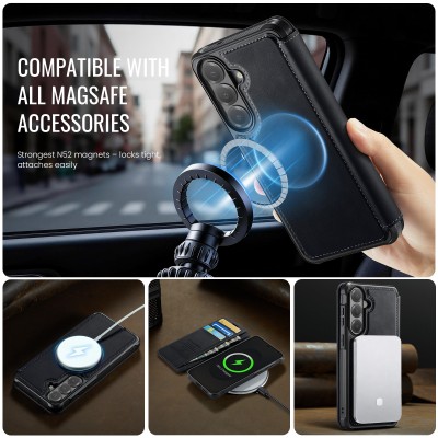 „CaseMe“ MagSafe Leather Flip Case - Black (Galaxy A57)