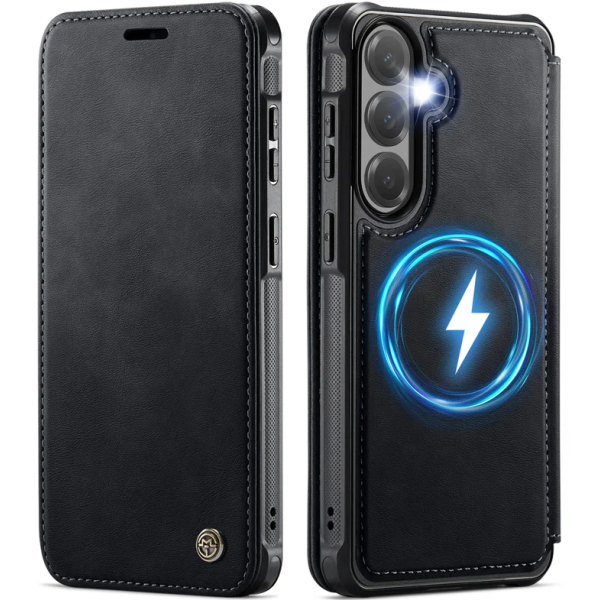 „CaseMe“ MagSafe Leather Flip Case - Black (Galaxy A57)