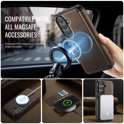 „CaseMe“ MagSafe Leather Flip Case - Brown (Galaxy A57)