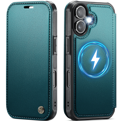 „CaseMe“ MagSafe Leather Flip Case - green (iPhone 17)