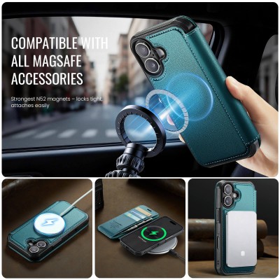 „CaseMe“ MagSafe Leather Flip Case - green (iPhone 17)