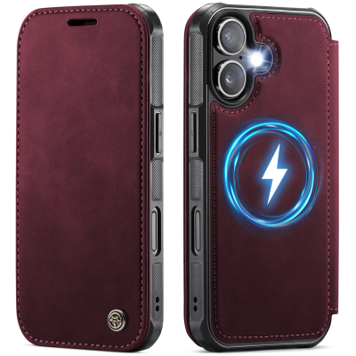 „CaseMe“ MagSafe Leather Flip Case - burgundy (iPhone 17)